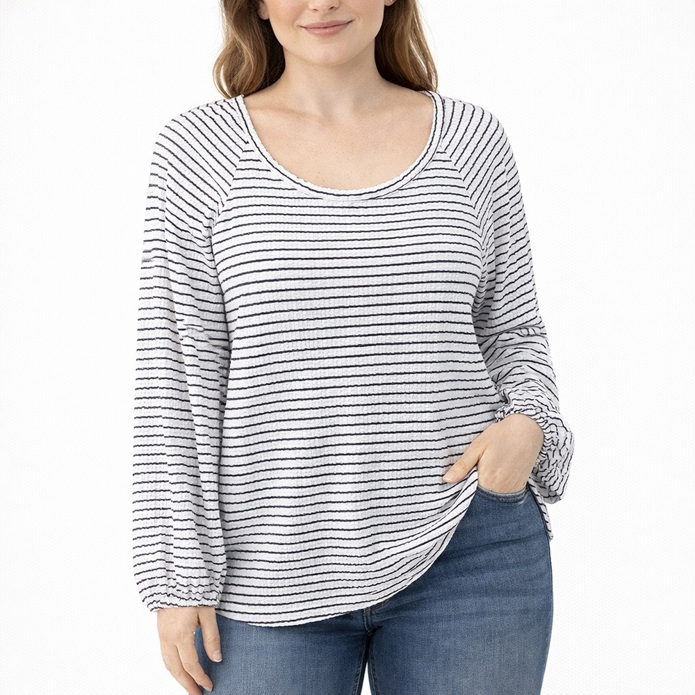LOFT Black and White Striped Long Sleeve Top